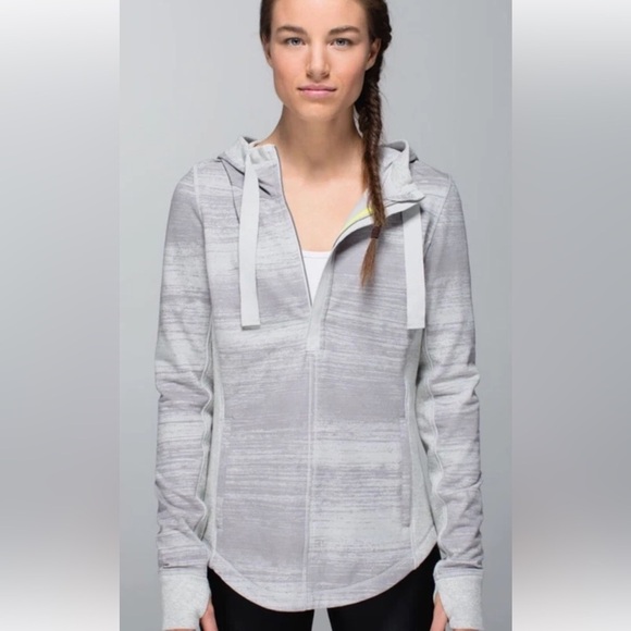 lululemon athletica Tops - Lululemon Post Sweat Pullover Gray French Terry Hooded Half Zip Size 6